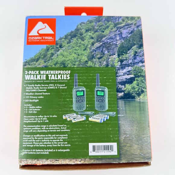 Ozark Trail 16 Mile 22 Channel Walkie Talkies Weatherproof IPX4 New In Box NIB - Picture 2 of 5